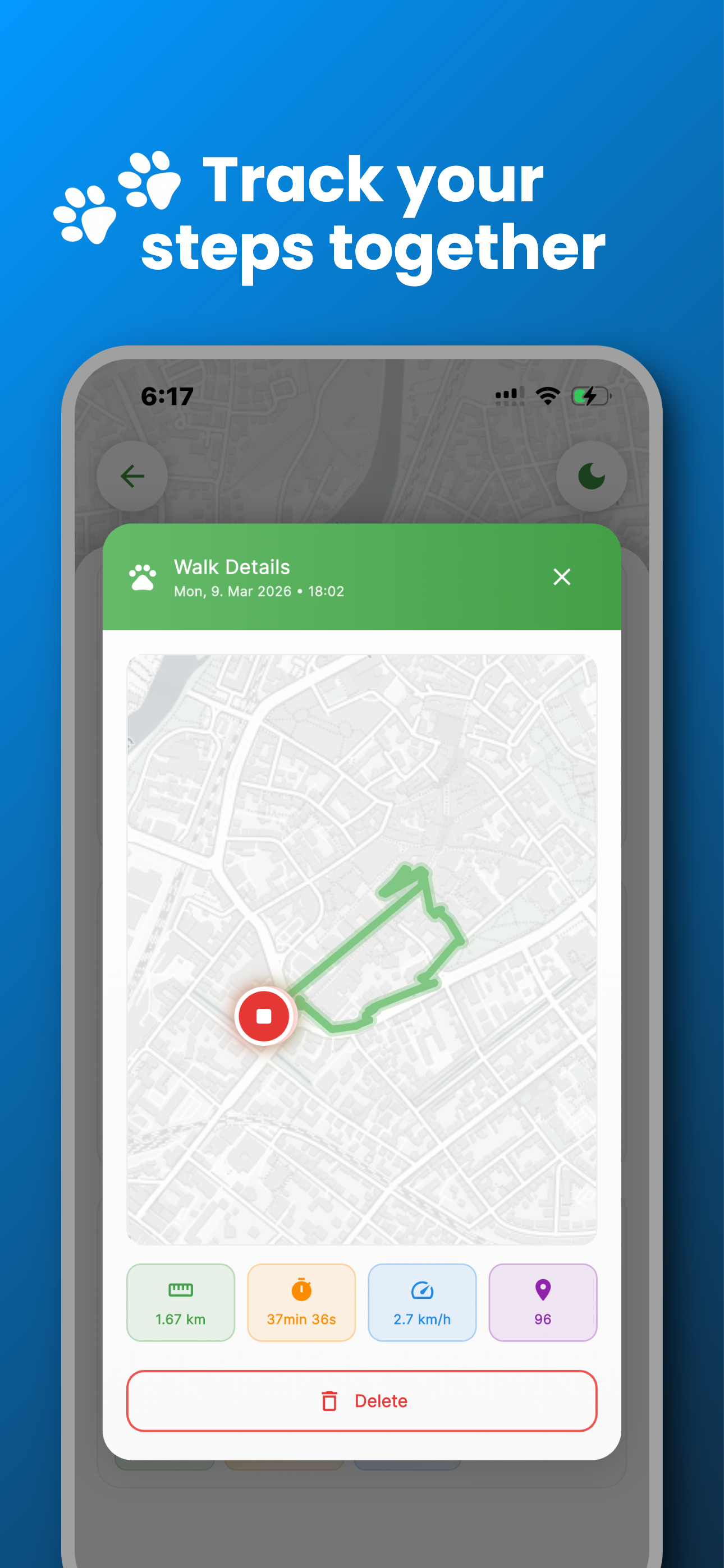 GPS walk tracking with live route map