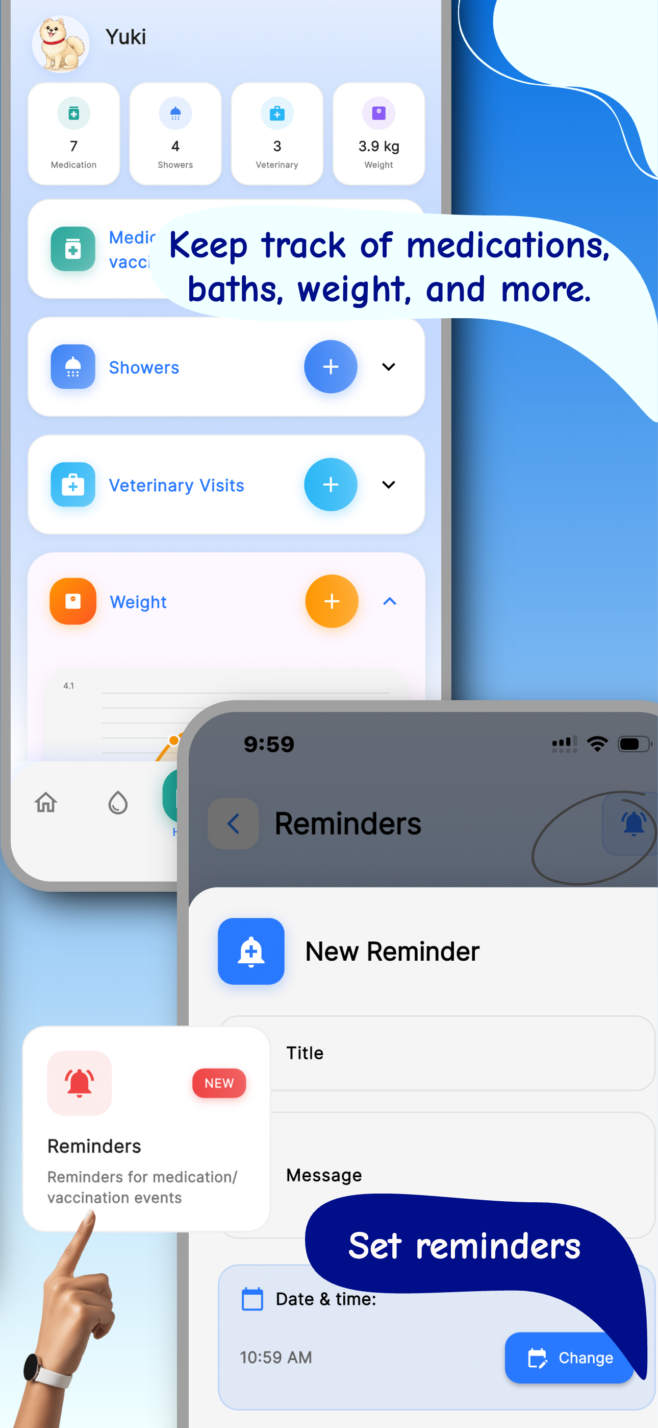 Dog health tracker with weight and vaccination records