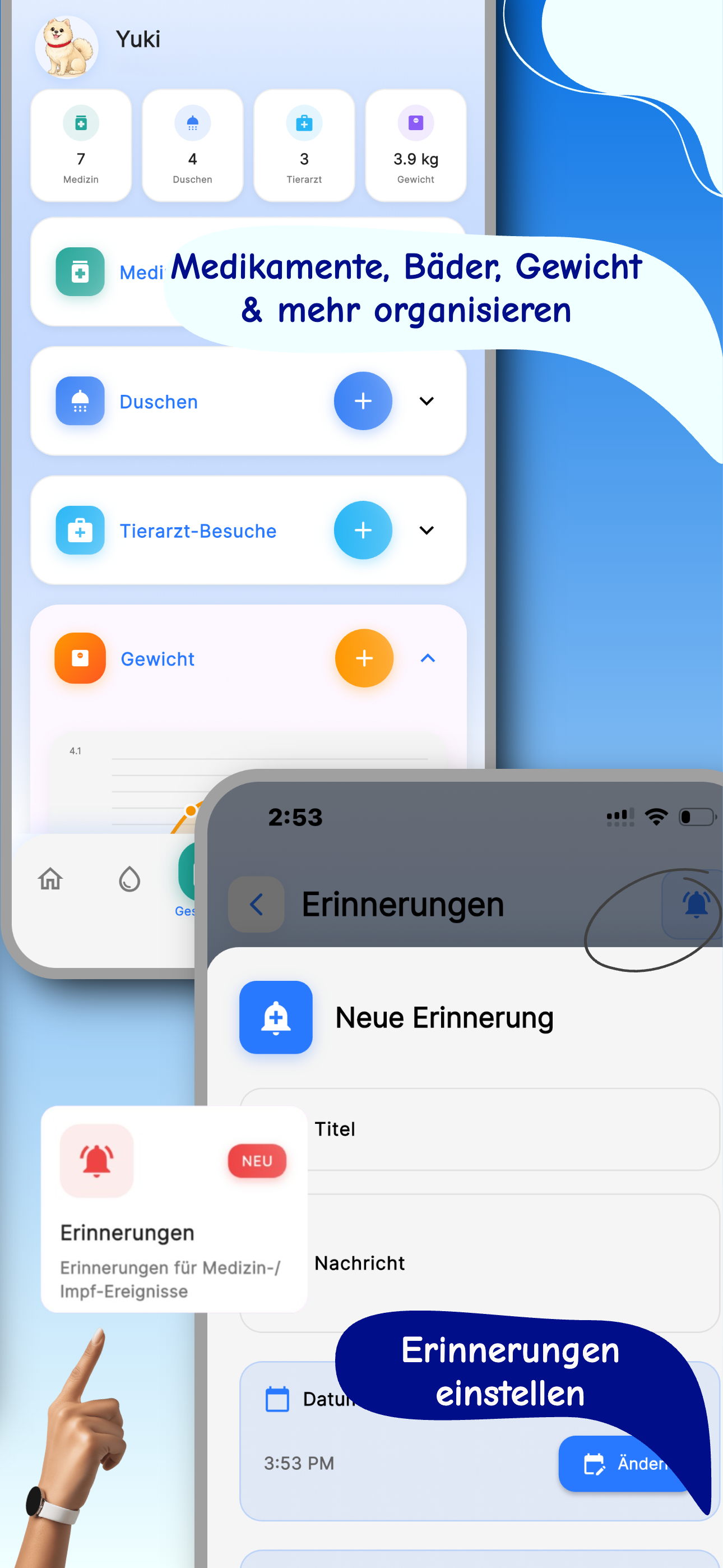 Hunde-Gesundheitstracker mit Gewichts- und Impfprotokoll